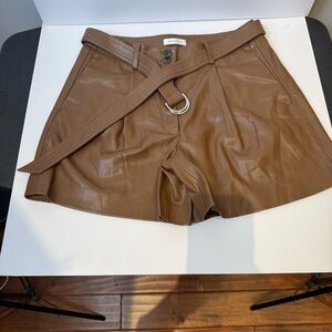 Rebecca Taylor Vegan Leather Pleated Shorts Black NWOT Size 4 Chic Luxe